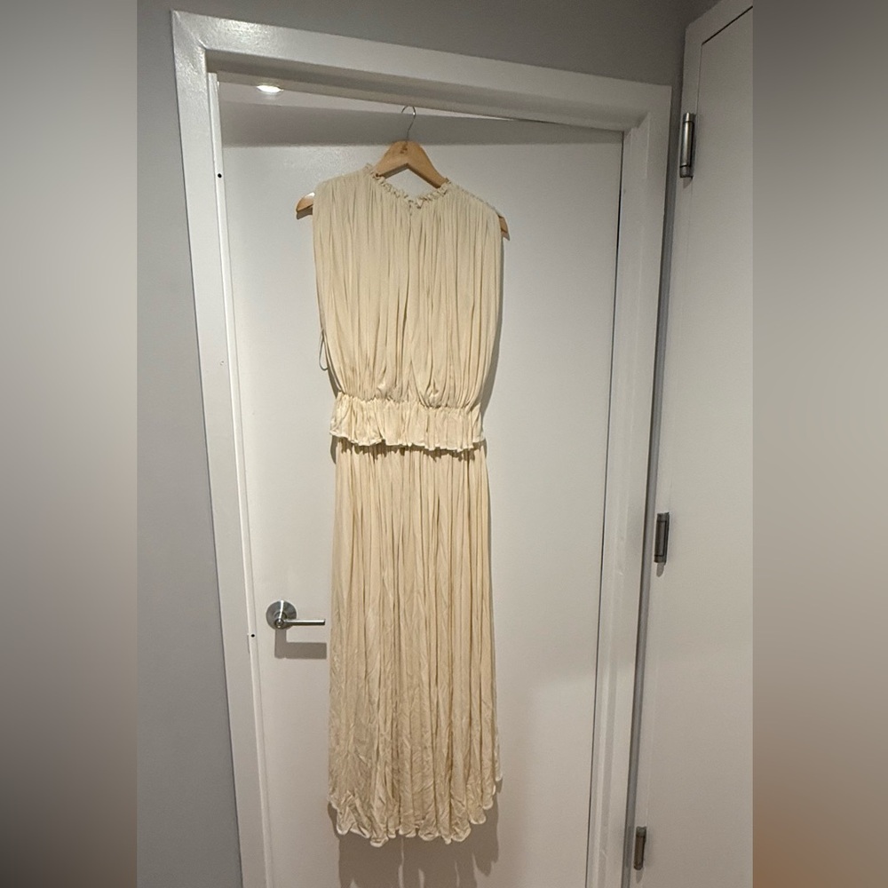 KHAITE Cream Pleated Maxi Dress